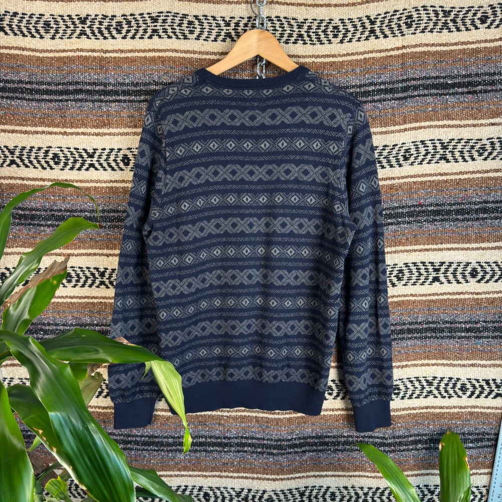 LL Bean Mens Navy Blue Cotton Cashmere Fair Isle Crewneck Sweater M 508915 - Picture 3 of 5